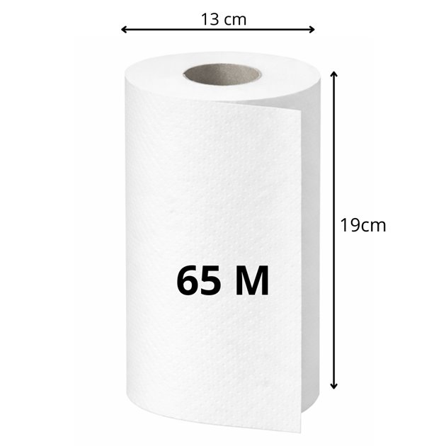 Miękki biały ręcznik papierowy w rolce Mini 65 M Perforowany KAREN