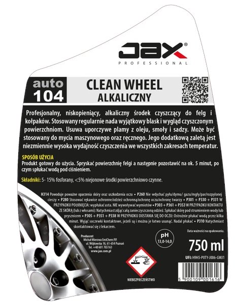 JAX 104 Clean Wheel 750ml - płyn czyszczący felgi aluminium