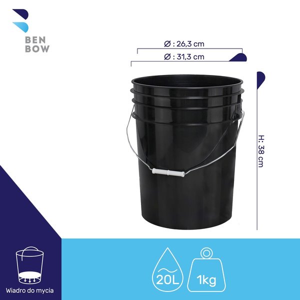 Wiadro detailingowe czarne 20L + separator