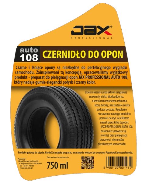 JAX 108 Czernidło do opon 750ml - lśniące efekt mokrej opony