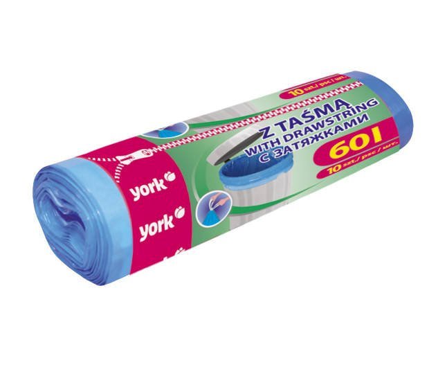 Worki na odpady na śmieci Z TAŚMĄ Rolka 60L 10 szt.