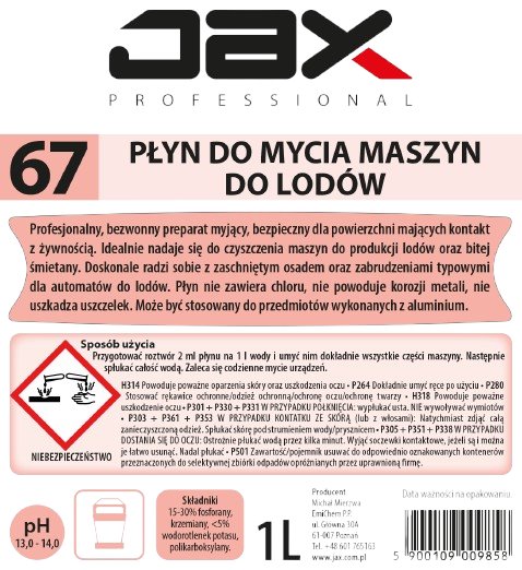 JAX 67 1L - preparat do mycia maszyn do lodów